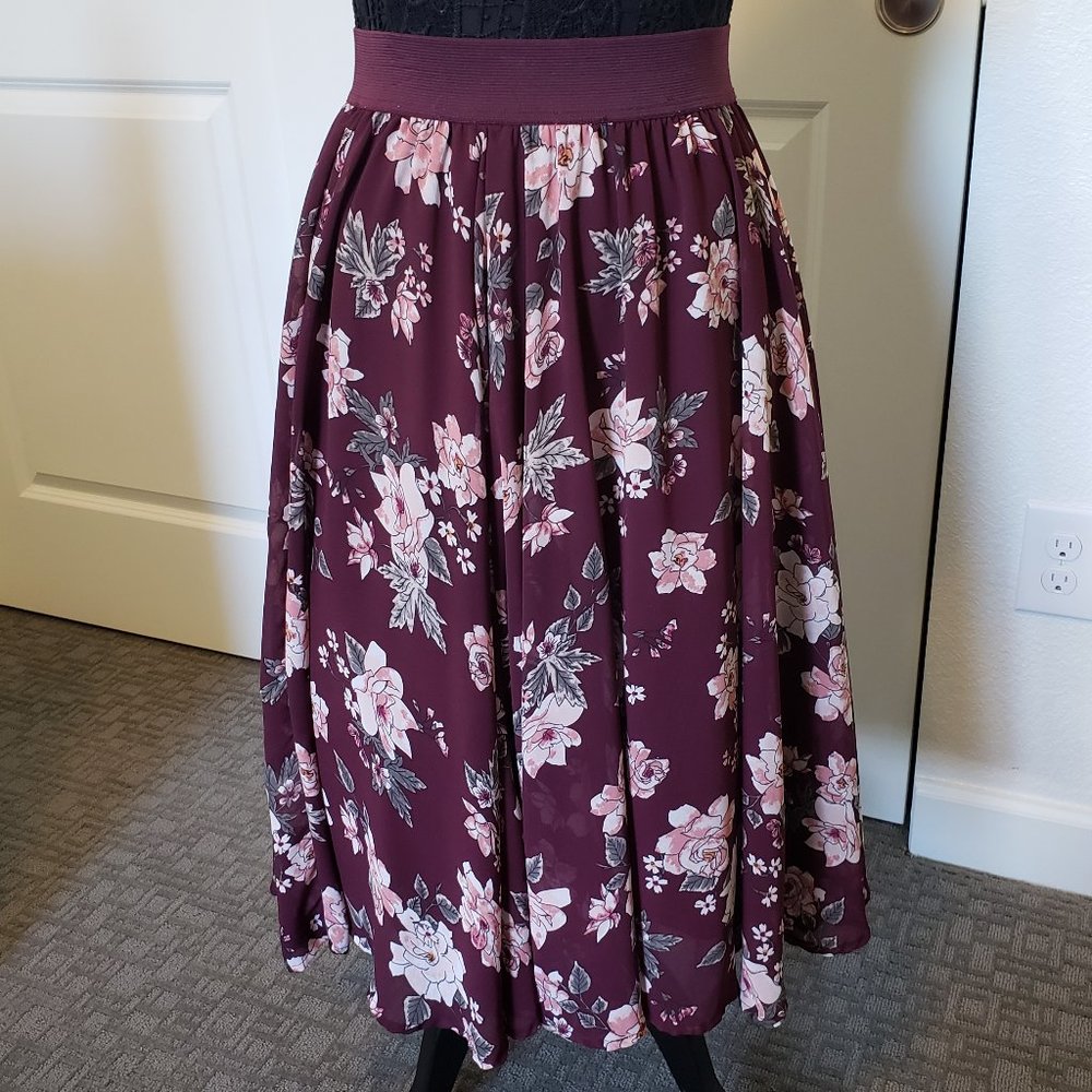Torrid Burgundy Floral Midi Skirt